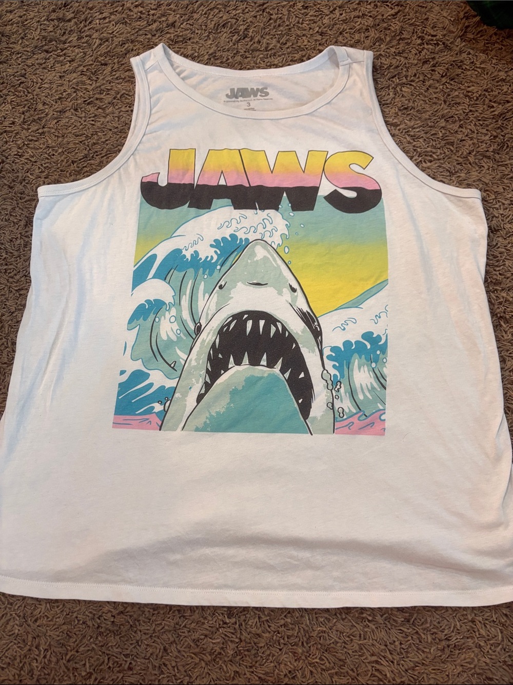 torrid White Graphic Tank with Colorful JAWS Shark Print Size 3x